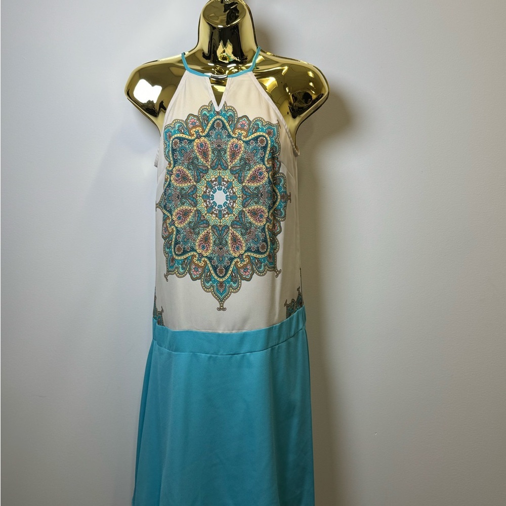 Boho Halter Neck Mandala Print Shift Dress Women’s Small